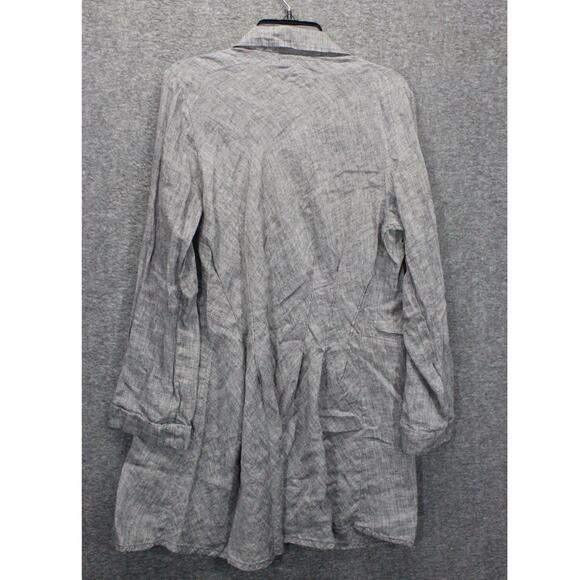 FLAX Linen Button Top Gray Size Medium Lagenlook Oversized - Picture 2 of 6